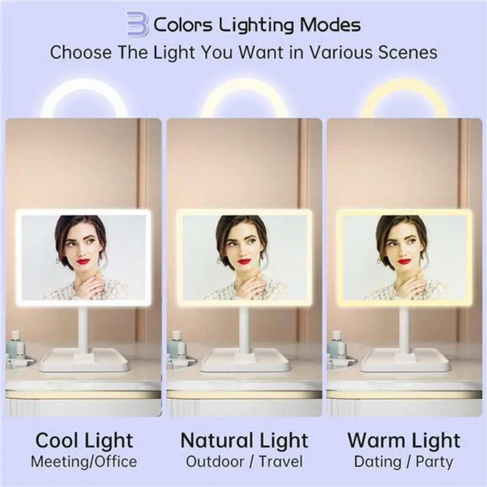 Rechargeable Makeup Mirror with Lights, 96 LED Lighted Makeup Vanity Mirror